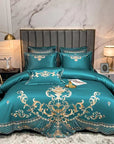 RoyalPlume – Egyptian Cotton Duvet Cover Set with Sophisticated Peacock-Inspired Pattern