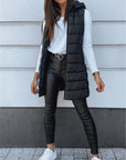 Oversized Women’s Quilted Padded Vest – Long Hooded Bodywarmer for Layered Winter Outfits