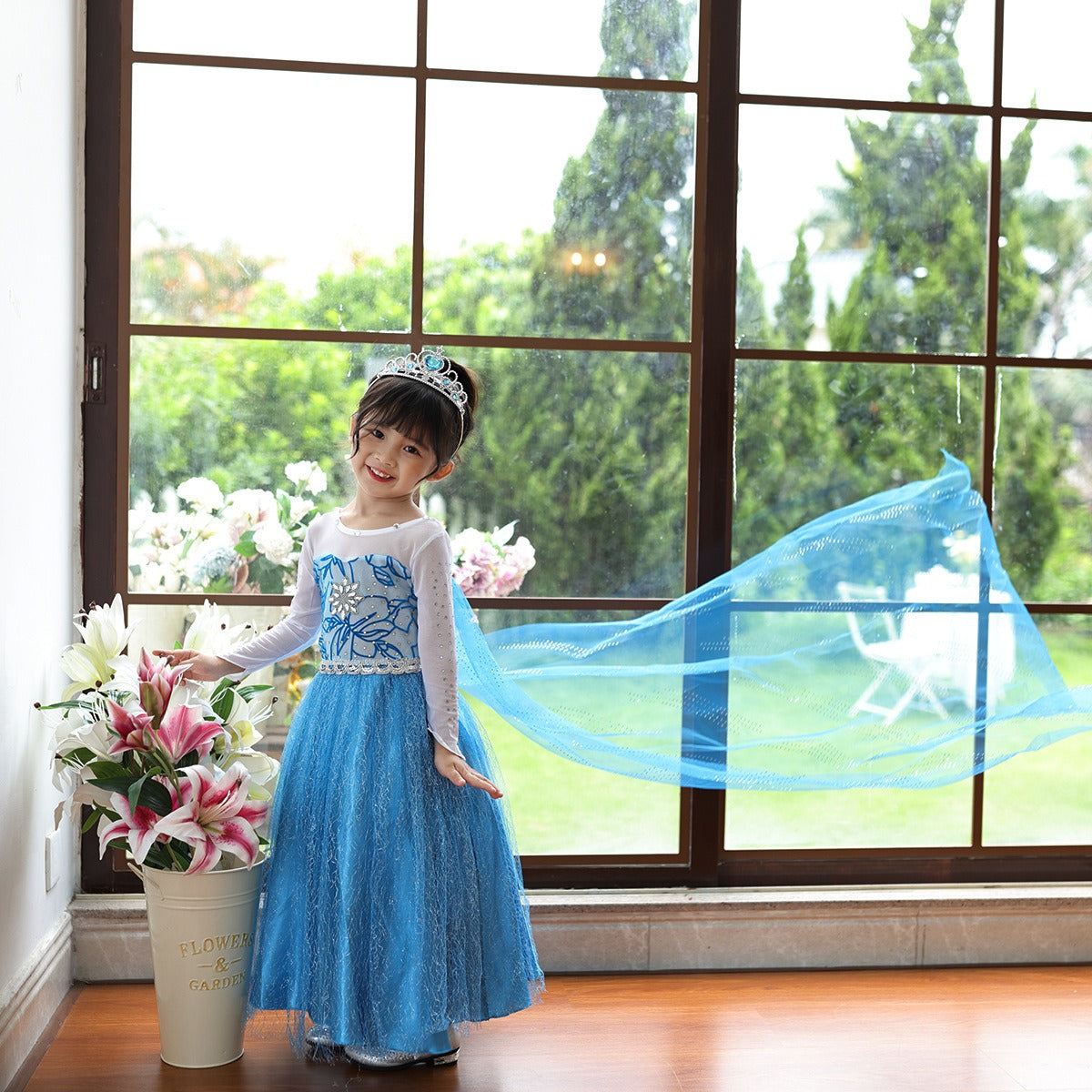 Girls’ Halloween Princess Dress | Glitter Long Sleeve Maxi Costume