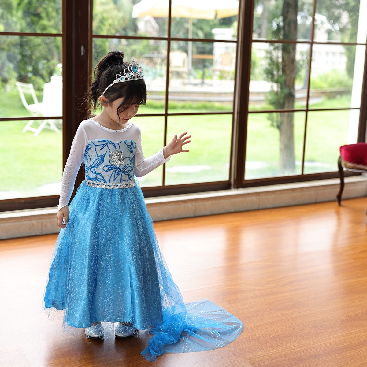 Girls’ Halloween Princess Dress | Glitter Long Sleeve Maxi Costume