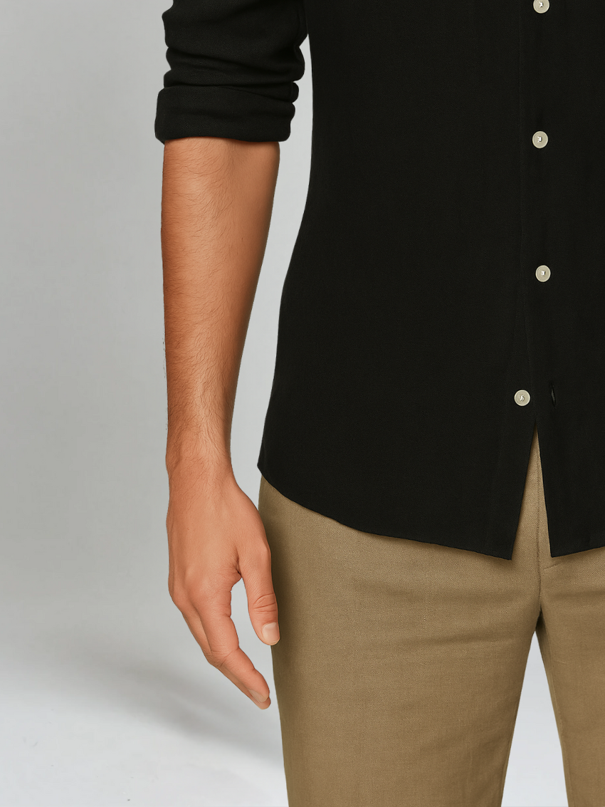 Ethan | Stylish Black Linen Button Down Shirt 4